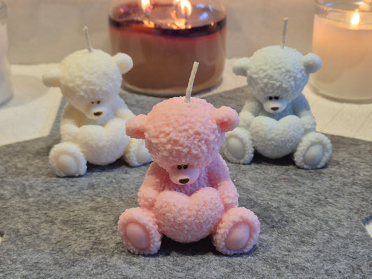 Teddybär Kerze Sojawachs duftfrei handgemacht niedlich