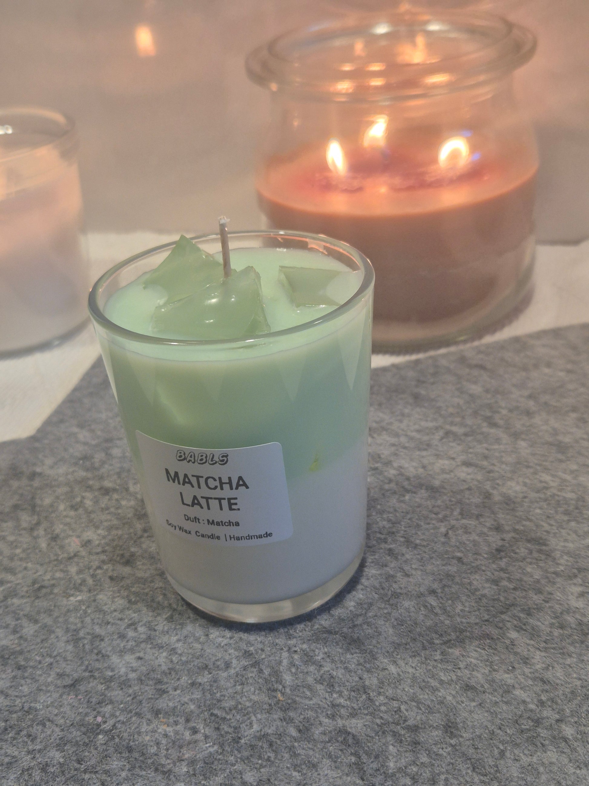 Matcha Candle Detailansicht japanischer Tee Duft vegan