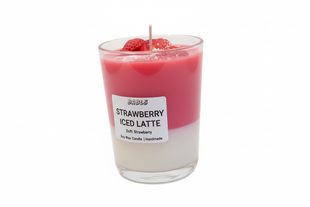 Strawberry Iced Latte Kerze Sojawachs Erdbeerduft handgemacht