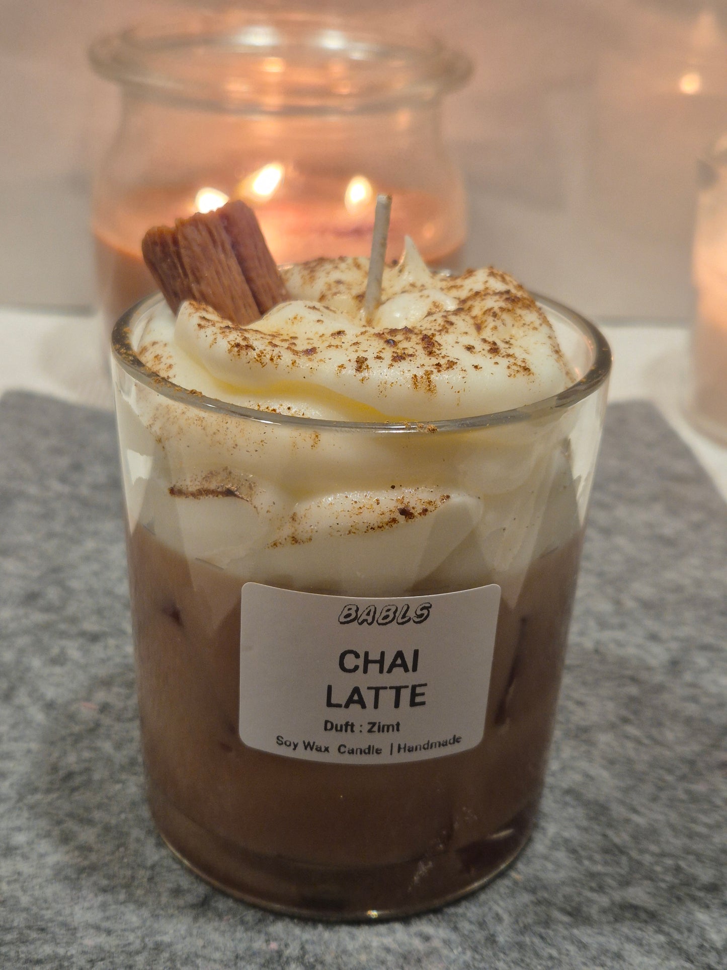 "Chai Latte Kerze Sojawachs mit Zimt-Vanille-Duft handgemacht"