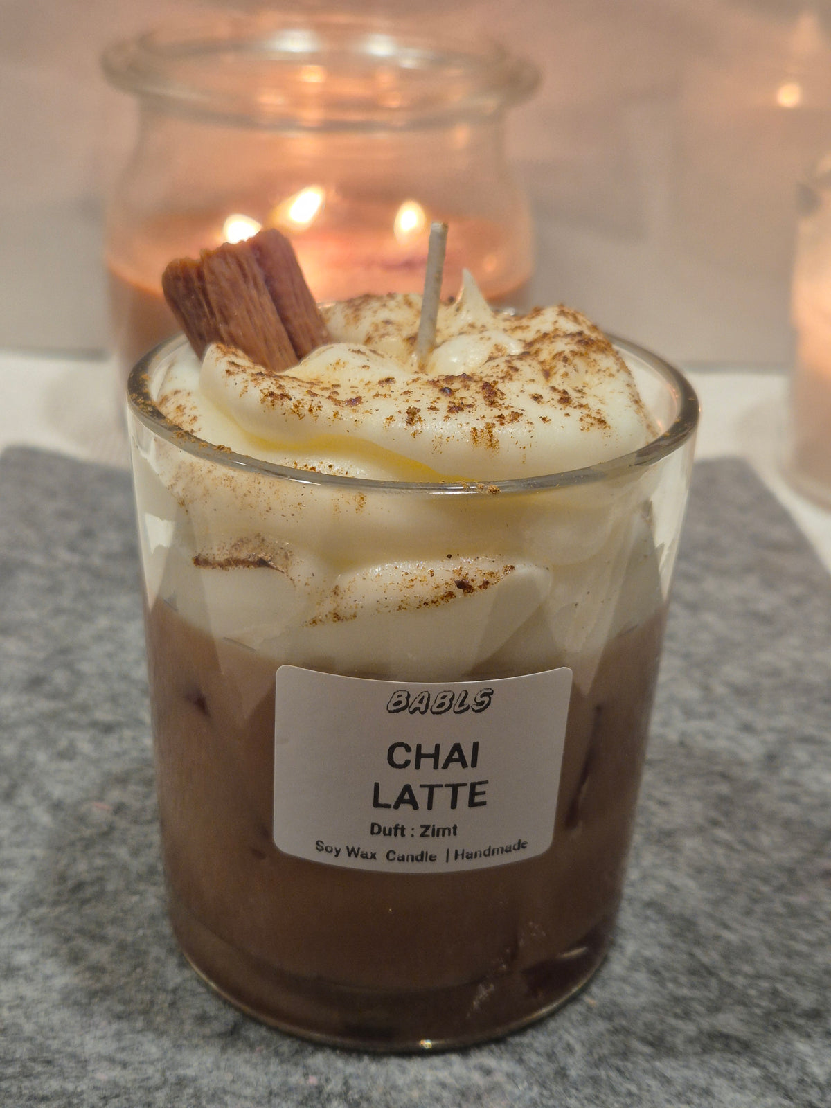 "Chai Latte Kerze Sojawachs mit Zimt-Vanille-Duft handgemacht"