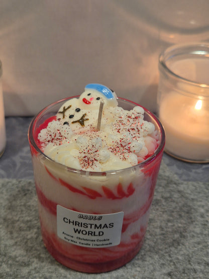 "Weihnachtswelt Kerze Nahaufnahme festliche Farben handgemacht"