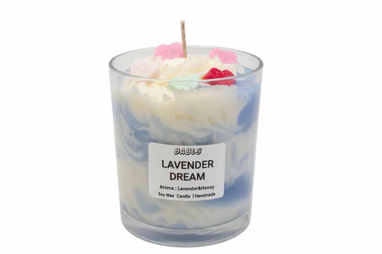 "Lavender Candle Draufsicht echte Lavendelblüten Deko"