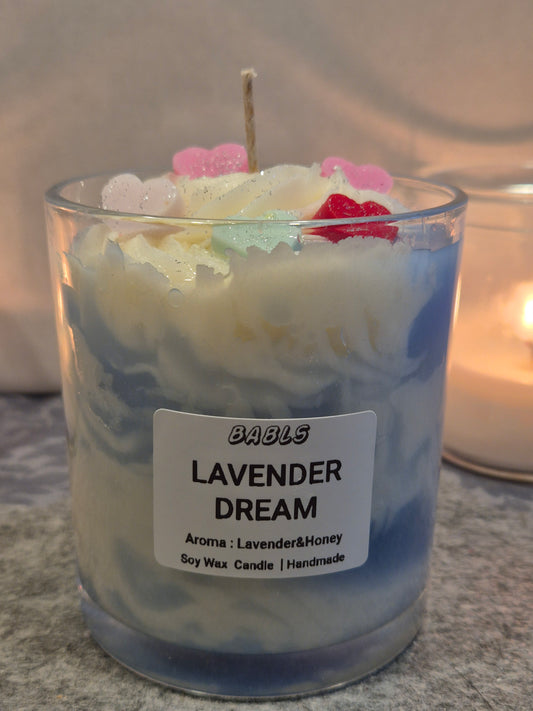 "Lavender Candle Draufsicht echte Lavendelblüten Deko"