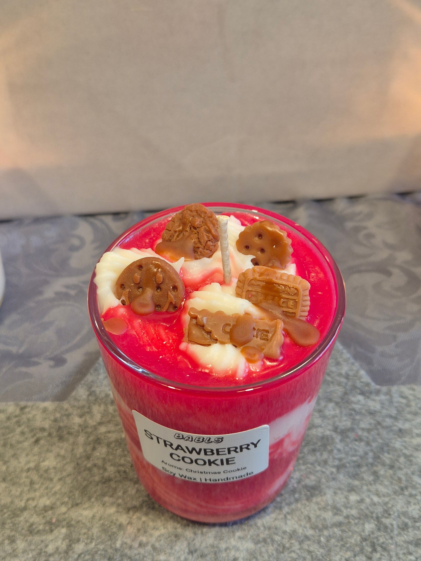 "Handgemachte Erdbeer Keks Kerze Sojawachs Dessert Design"