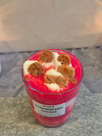 "Handgemachte Erdbeer Keks Kerze Sojawachs Dessert Design"