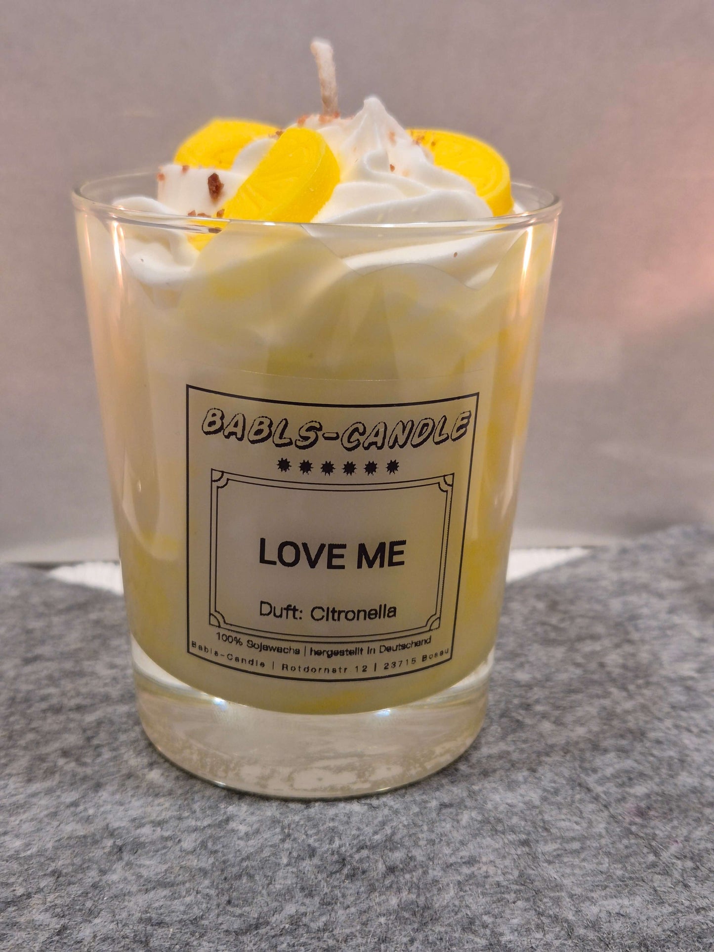 Love Me Citronella Kerze Sojawachs Insektenschutz handgemacht