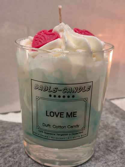 Love Me Cotton Candy Kerze Sojawachs Zuckerwatte-Duft handgemacht