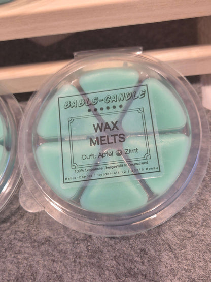 Vegane Sojawachs Wax Melts in grün, Duftrichtung Apfel & Zimt