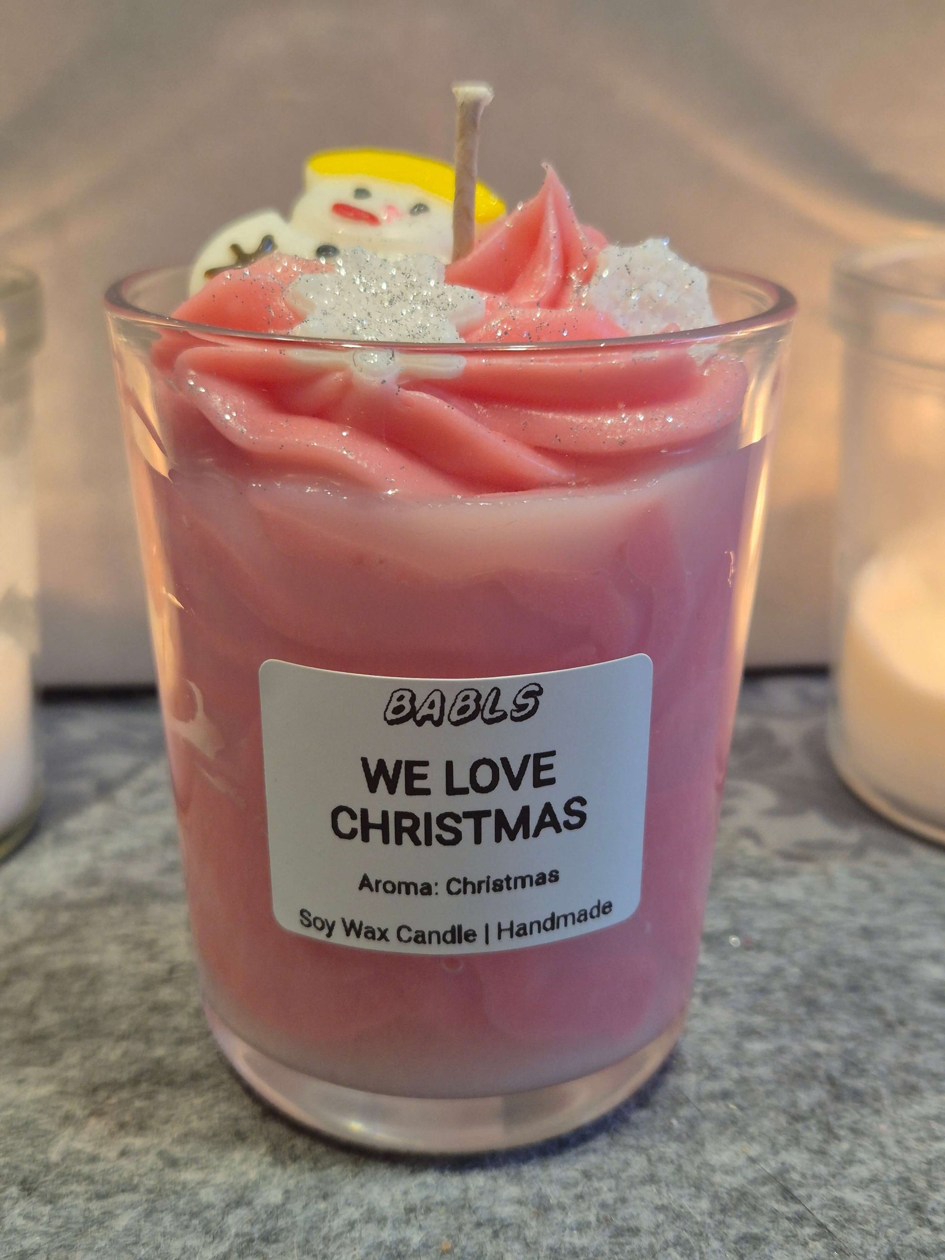 Weihnachtskerze We love Christmas aus Sojawachs - Handgemacht in Deutschland
