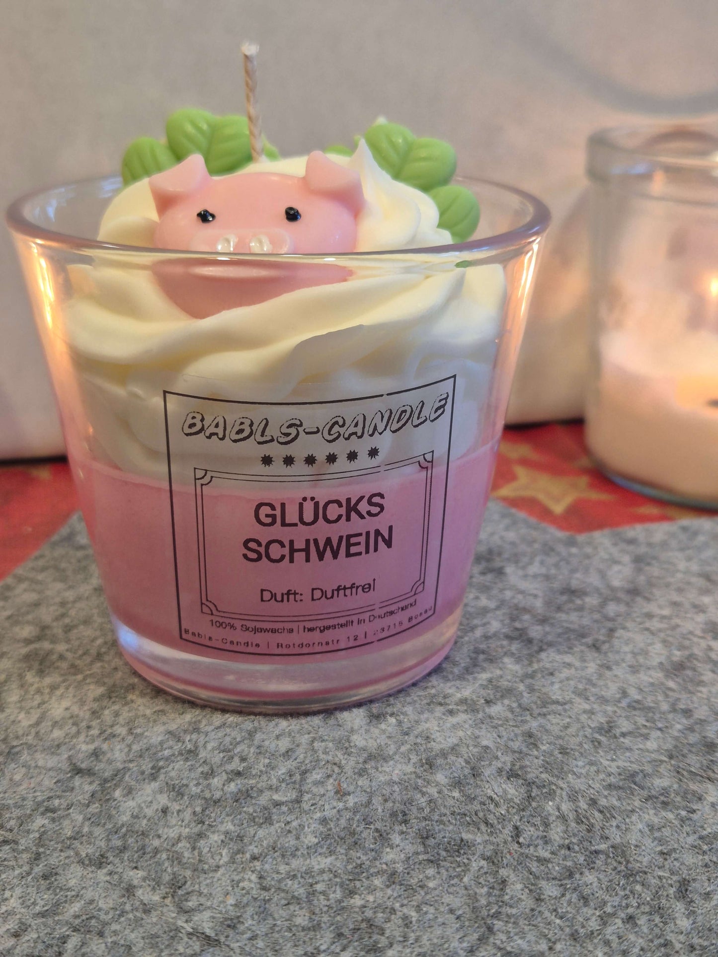 Glücksschwein Kerze aus Sojawachs duftfrei - handgemachter Glücksbringer Made in Germany
