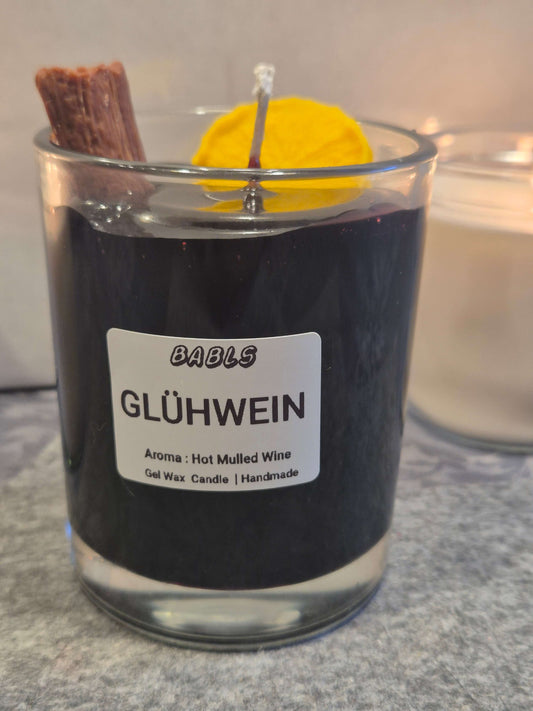Glühwein Kerze Gelwachs von vorne - handgemachte Weihnachtsmarkt Duftkerze
