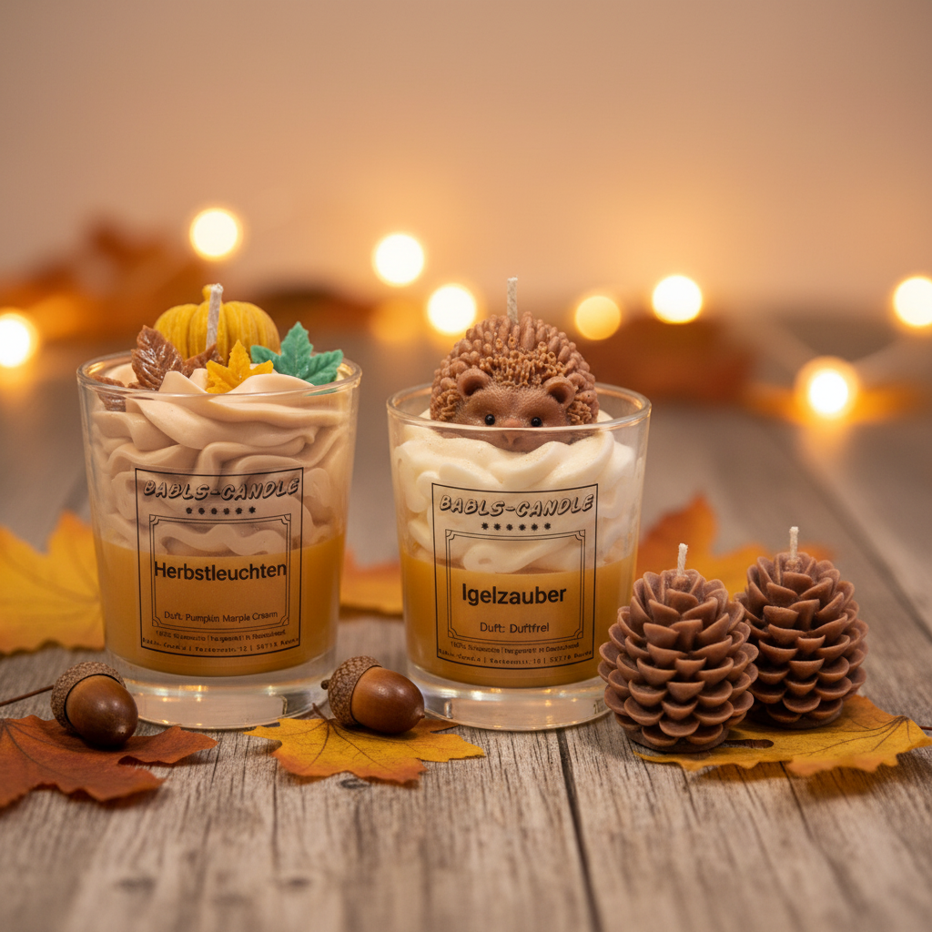 Herbst-Set Kerzen Bundle – Herbstleuchten, Igelzauber & Tannenzapfen aus Sojawachs | Babls Candle