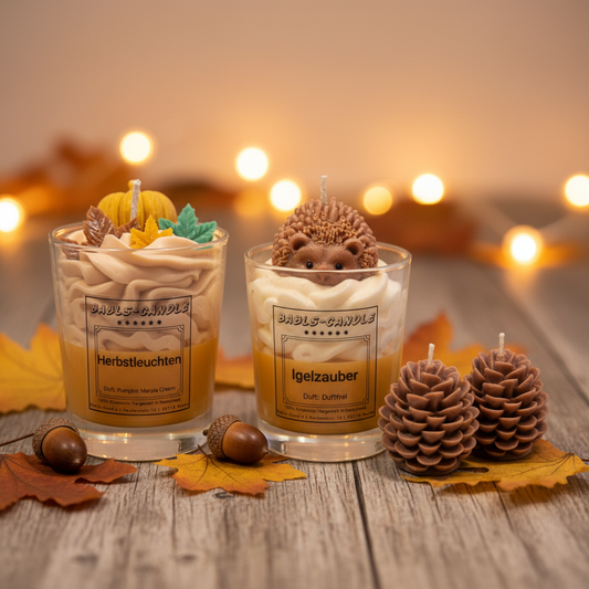 Herbst-Set Kerzen Bundle – Herbstleuchten, Igelzauber & Tannenzapfen aus Sojawachs | Babls Candle
