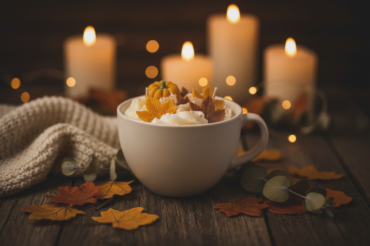 Herbstbecher Kürbis Blätter Lifestyle
