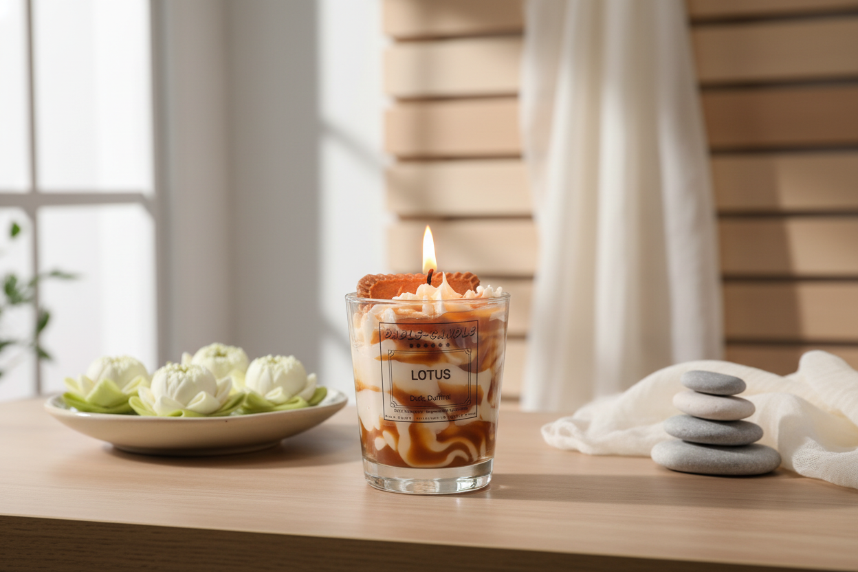 Lifestyle Produktbild brennende Lotus Kerze