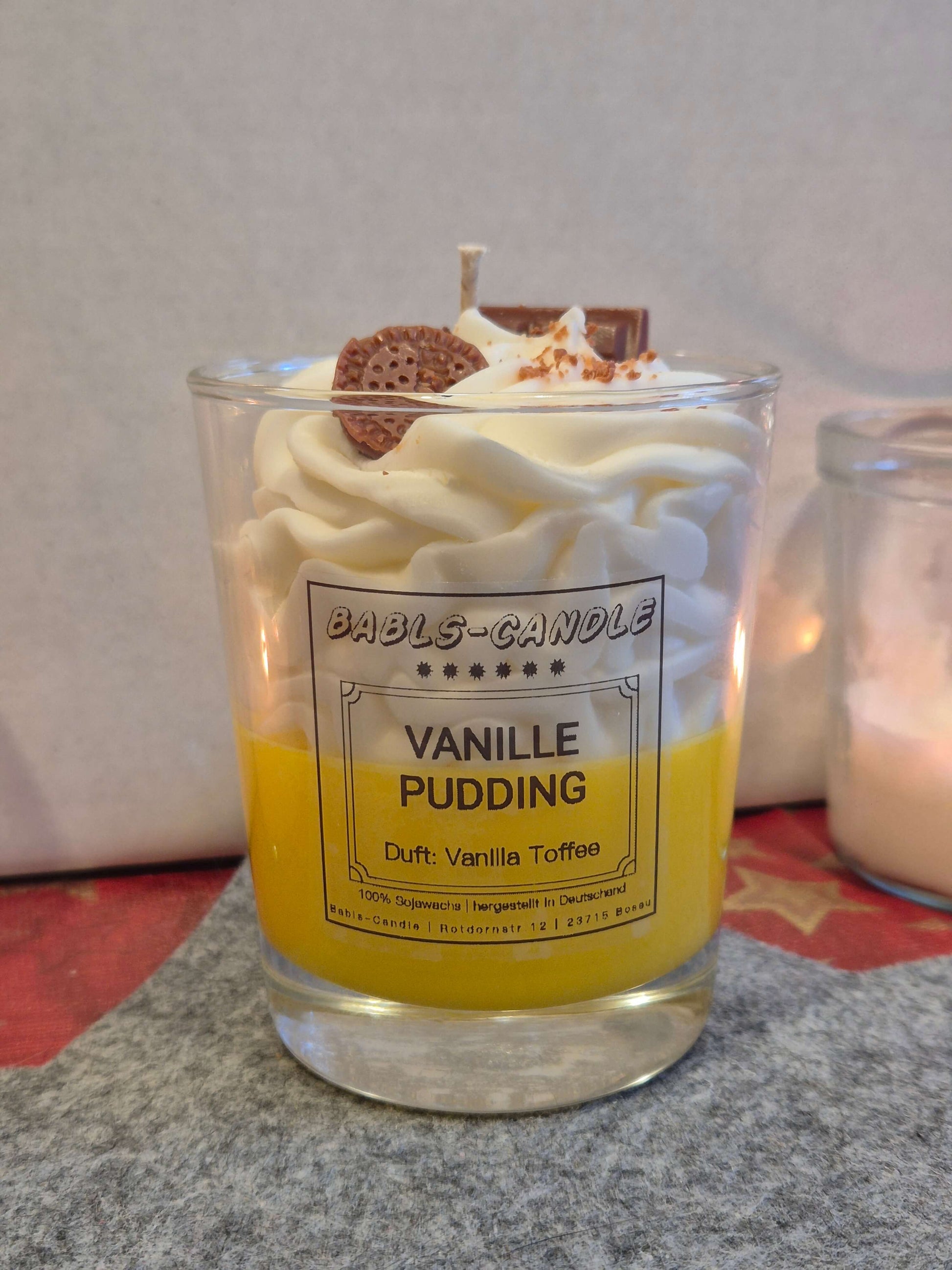 Vanilla Pudding Duftkerze aus Sojawachs mit cremigem Vanilleduft - handgemacht in Deutschland
