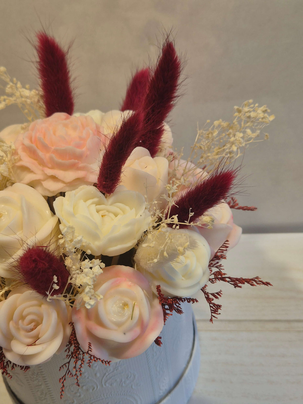 Blumenstrauß Rosa Ansicht – Geschenkidee rosa Sojawachs Kerze – Babls Candle