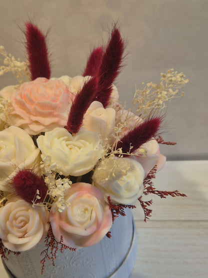Blumenstrauß Rosa Ansicht – Geschenkidee rosa Sojawachs Kerze – Babls Candle