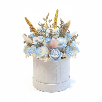 Blumenstrauß Blau – Sojawachs mit Wachsrosen & Trockenblumen